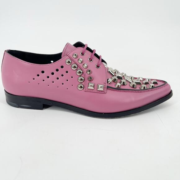 Prada Pink Studded Leather Oxford Lace Up Shoes with Silver Hardware IT 36 - Picture 3 of 13